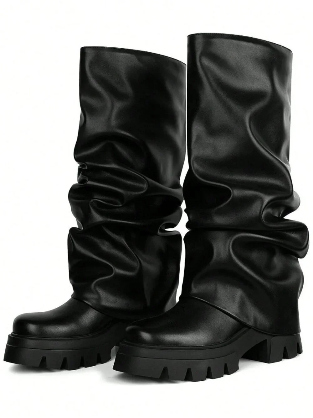 Black Y2K Women's Slip On Platform Slouchy Boots